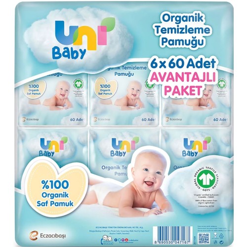 Uni Baby Bebek Temizleme Pamuğu 60 lı x 6 Adet