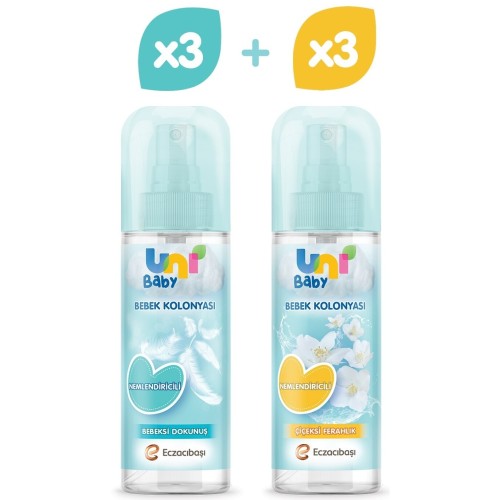 Uni Baby Bebeksi ve Çiceksi Kokular Kolonya 3 lü 150 ml Uni Baby Bebeksi ve Çiceksi Kokular Kolonya 3 lü 150 ml