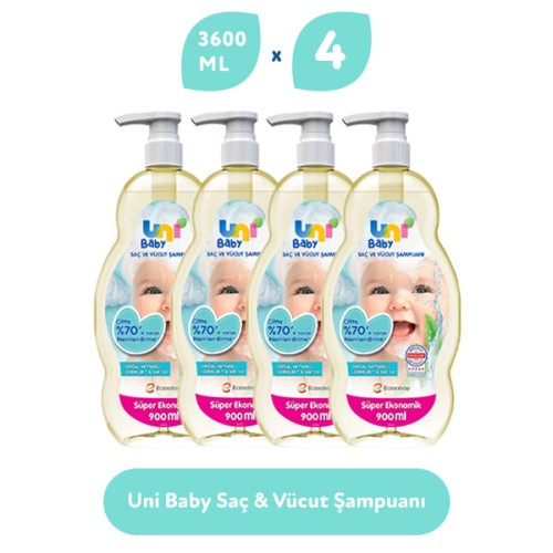 Uni Baby Şampuan Boyasız 900 ml x 4 Adet Uni Baby Şampuan Boyasız 900 ml x 4 Adet