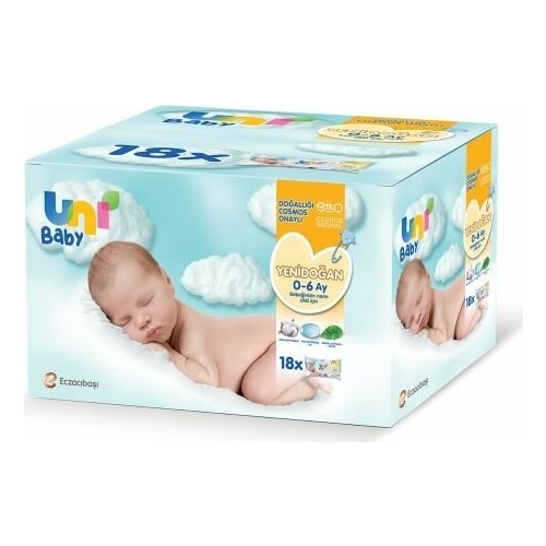 Uni Baby Yenidoğan Islak Pamuk Mendil 40 lı x 18 Adet ( 720 Yaprak )