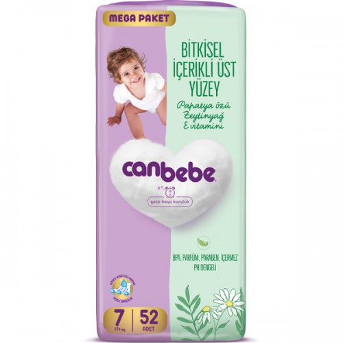 Canbebe Bebek Bezi Mega Paket 7 Beden XXL (17+ Kg) 52 Adet