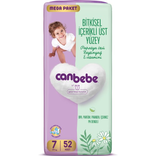 Canbebe Bebek Bezi Mega Paket 7 Beden XXL (17+ Kg) 52 Adet