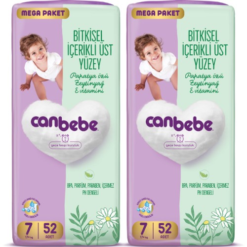 Canbebe Bebek Bezi Mega Paket 7 Beden XXL (17+ Kg) 52 Adet x 2 Adet