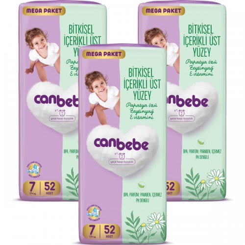 Canbebe Bebek Bezi Mega Paket 7 Beden XXL (17+ Kg) 52 Adet x 3 Adet