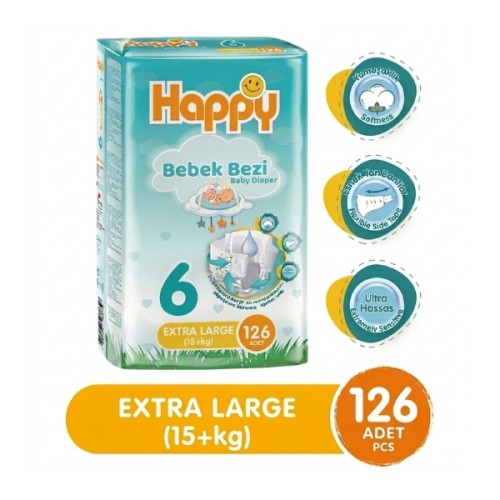 Happy Bebek Bezi 6 No Extra Large (15+kg) 126 lı Happy Bebek Bezi 6 No Extra Large (15+kg) 126 lı