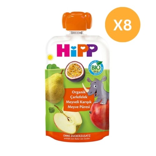 Hipp Organik Çarkıfelek Meyveli Karışık Meyve Püresi 100 gr x 8 Adet