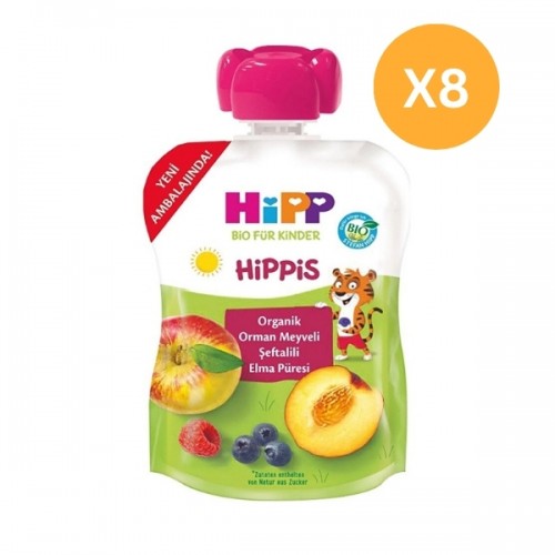 Hipp Organik Orman Meyveli Şeftalili Elma Püresi 100 gr x 8 Adet