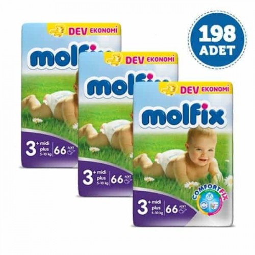 Molfix Bebek Bezi Dev Ekonomi Midi Plus 3+ No 66 lı x 3 Adet