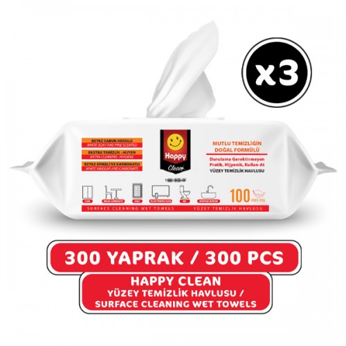 Happy Beyaz Sabun Kokulu Yüzey Temizleme Havlusu 100 lü x 3 Adet