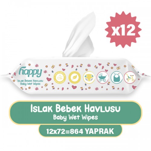 Happy Clean Islak Bebek Havlusu 72 li x 12 Adet Happy Clean Islak Bebek Havlusu 72 li x 12 Adet