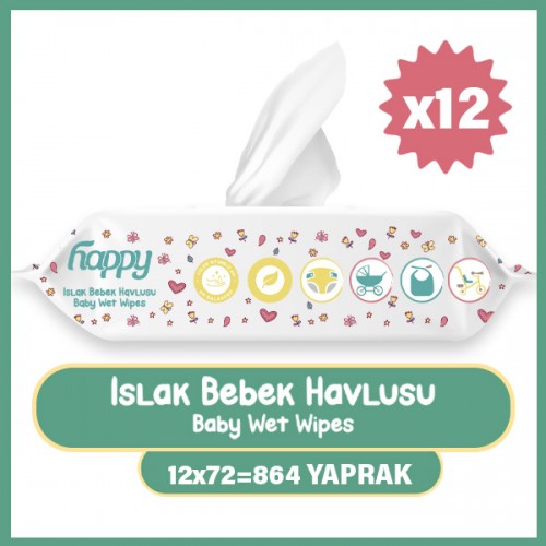 Happy Clean Islak Bebek Havlusu 72 li x 12 Adet