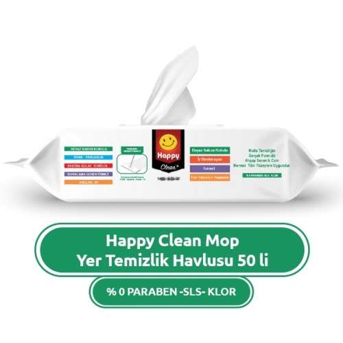 Happy Beyaz Sabun Kokulu Mop Yer Temizlik Havlusu 50 li