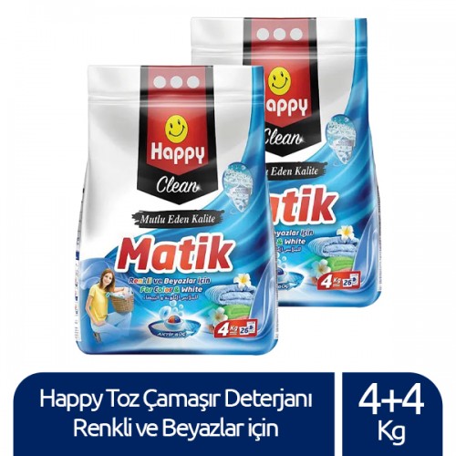 Happy Clean Toz Çamaşır Deterjanı Renkli ve Beyazlar 4 kg x 2 Adet