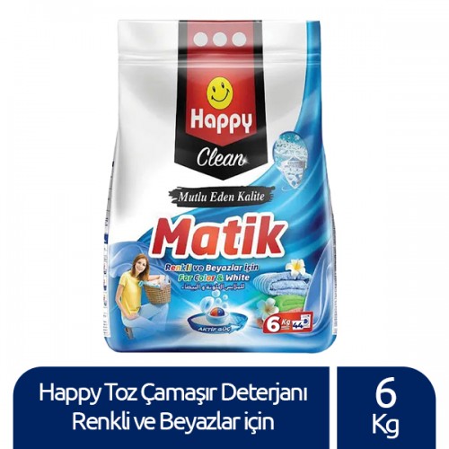 Happy Clean Toz Çamaşır Deterjanı Renkli ve Beyazlar İçin 6 kg