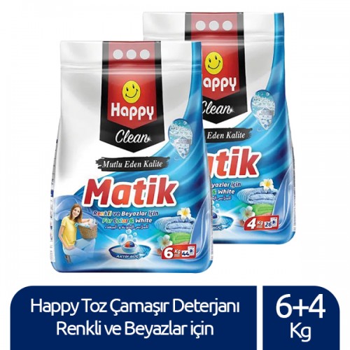 Happy Clean Toz Çamaşır Deterjanı Renkli ve Beyazlar için 6 kg + 4 kg