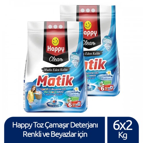 Happy Clean Toz Çamaşır Deterjanı Renkli veBeyazlar İçin 6 kg x 2 Adet
