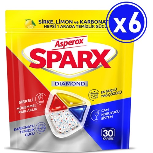 Asperox Sparx Bulaşık Makinesi Kapsülü 30 Yıkama x 6 Adet Asperox Sparx Bulaşık Makinesi Kapsülü 30 Yıkama x 6 Adet
