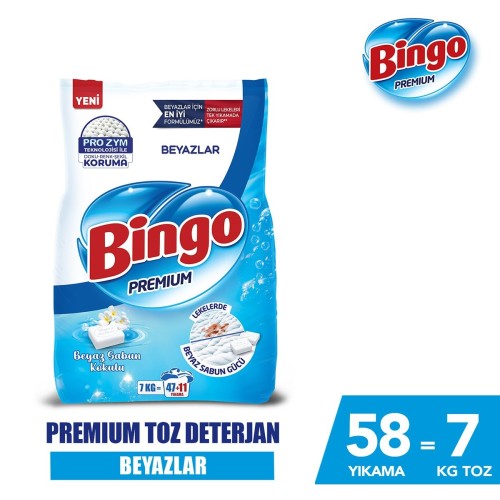 Bingo Premium Toz Çamaşır Deterjanı Beyaz 7 kg Bingo Premium Toz Çamaşır Deterjanı Beyaz 7 kg