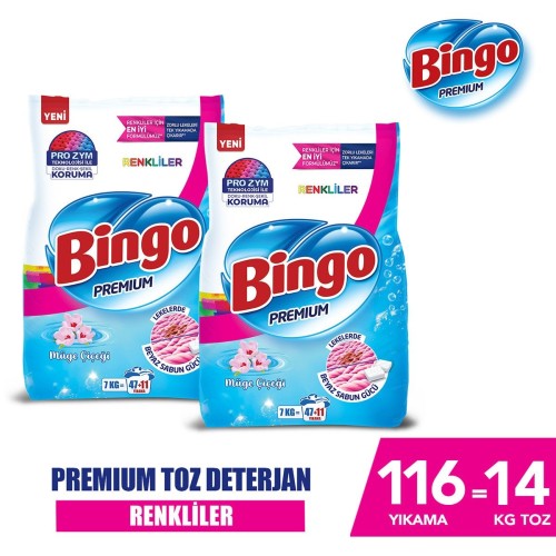 Bingo Premium Toz Çamaşır Deterjanı Renkli 7 kg x 2 Adet