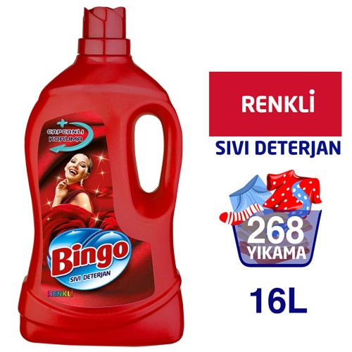 Bingo Renkli Sıvı Bakım Çamaşır Deterjanı 4 lt x 4 Adet