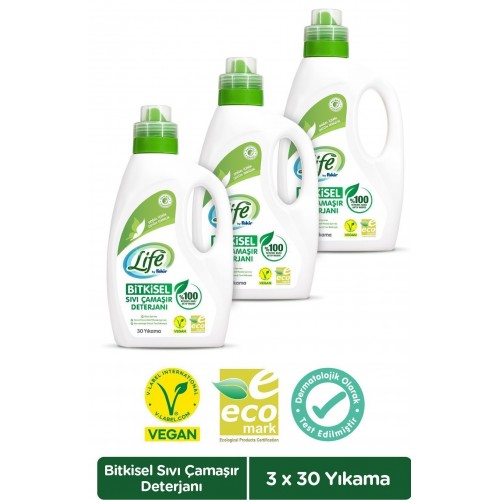 Life by Fakir Bitkisel Bazlı Vegan Çamaşır Deterjanı 1500 ml x 3 Adet