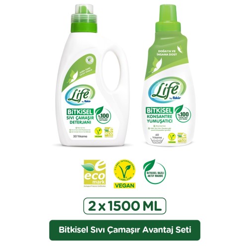 Life By Fakir Sıvı Çamaşır Deterjanı ve Yumuşatıcı Seti 2 x 1500 ml