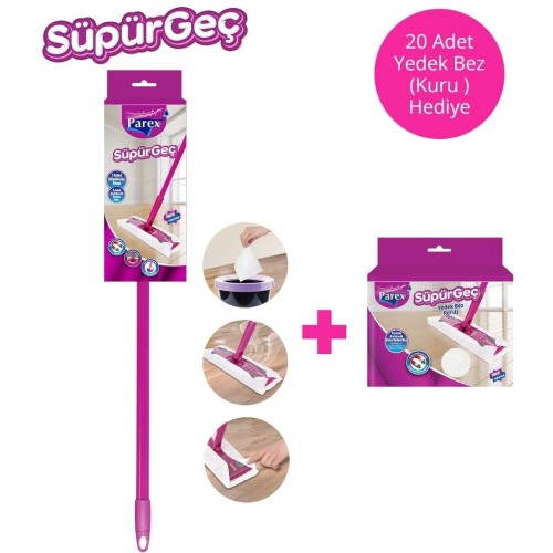 Parex Süpürgeç Yer Temizlik Sistemi + 20 Adet kuru Yedek Bez Hediye