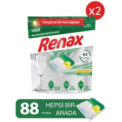 Renax Bulaşık Makinesi Kapsülü Hepsi Bir Arada 44 lü x 2 Adet