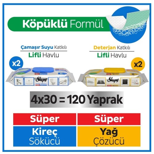 Sleepy Easy Clean Süper Yağ Çözücü ve Kireç Sökücü Havlu 4 x 30 Adet