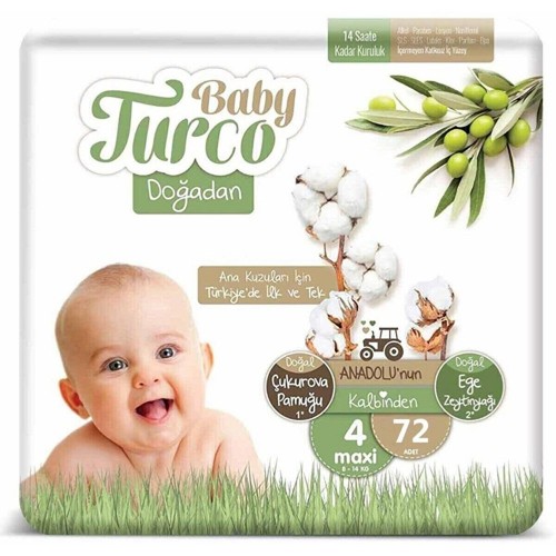 Baby Turco Doğadan Süper Paket Bebek Bezi 4 No Maxi 72 li