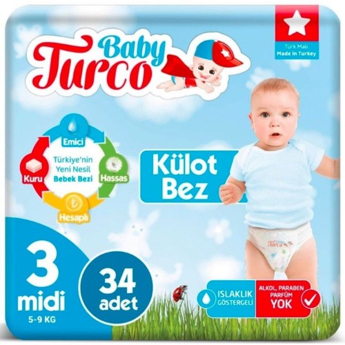 Baby Turco Külot Bebek Bezi Midi 3 Beden 34 lü