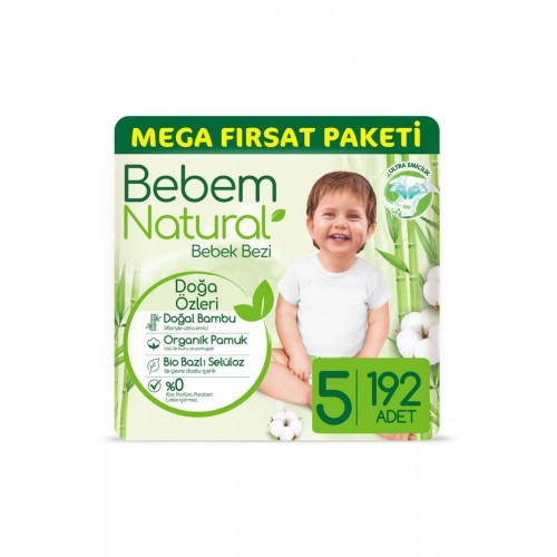 Bebem Natural Bebek Bezi Mega Fırsat Paketi Junior 5 No 96 lı x 2 Adet