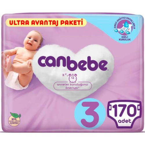 Canbebe Bebek Bezi 3 Beden Midi Ultra Avantaj Paket 170 li