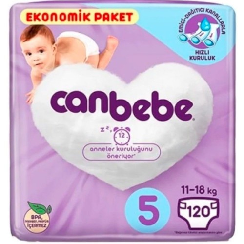 Canbebe Bebek Bezi 5 Beden / Junior  Aylık Ekonomik Paket 120 Adet