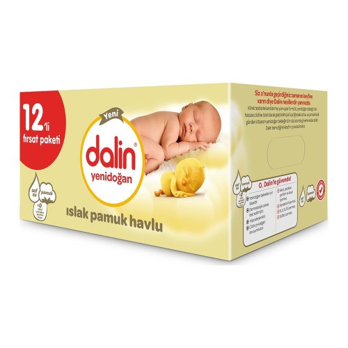 Dalin Yenidoğan Islak Pamuk Havlu 40 lı 12li Paket (480 Yaprak)