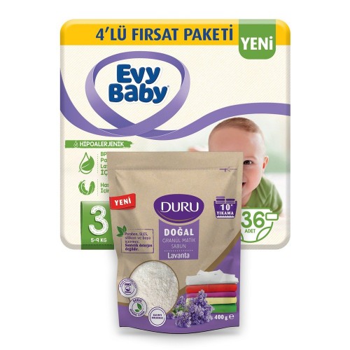 Evy Baby Bebek Bezi 3 Beden Midi Fırsat Paketi 136 Adet (Duru Granül Hediyeli)