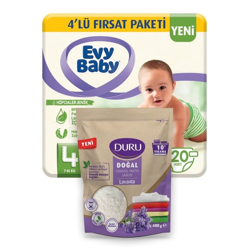Evy Baby Bebek Bezi 4 Beden Maxi Fırsat Paketi 120 Adet(Duru Granül Hediyeli)