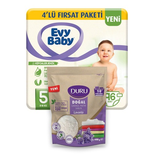 Evy Baby Bebek Bezi 5 Beden Junior Fırsat Paketi 96 Adet (Duru Granül Hediyeli)
