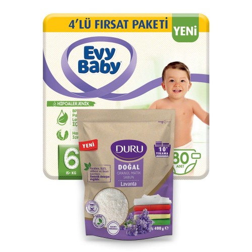 Evy Baby Bebek Bezi 6 Beden Ekstra Large Fırsat Paketi 80 Adet (Duru Granül Hediyeli)