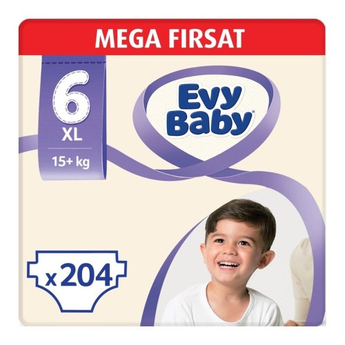 Evy Baby Bebek Bezi 6 Beden Ekstra Large Mega Fırsat Paketi 204 Adet