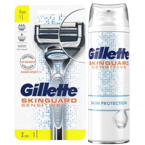 Gillette Skinguard Tıraş Makinesi 2 Yedekli + Tıraş Köpüğü 250 ml