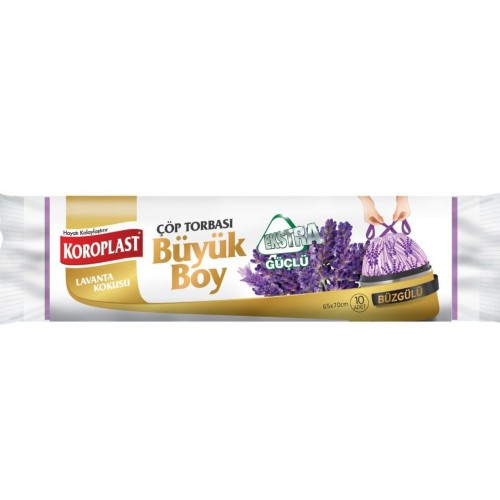 Koroplast Büzgülü Çöp Torbası Büyük Boy Lavanta Kokulu 10 lu