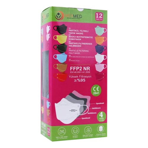 Meymed 4 Katlı Partikül Filtreli Yarım Maske Renkli 12 li