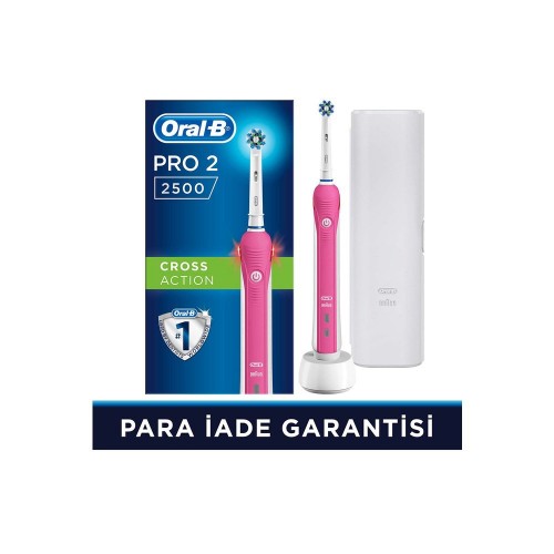 Oral-B Pro 2 2500 Şarjlı Diş Fırçası Cross Action Pembe + Seyahat Kabı