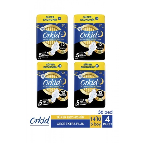 Orkid Ultra Gece Extra Plus Hijyenik Ped 14 lü x 4 Adet