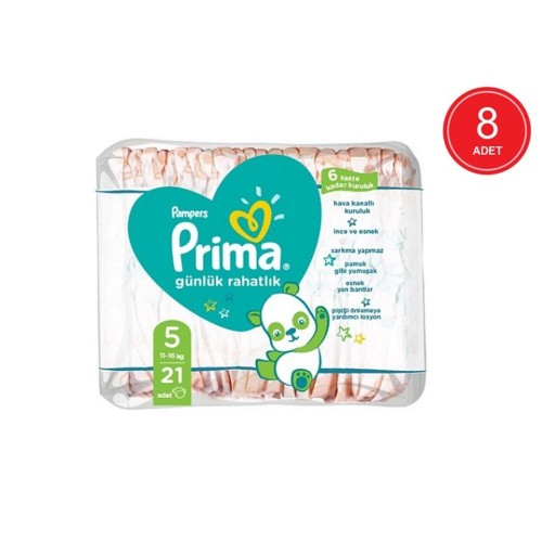 Prima Bebek Bezi Günlük Rahatlık 5 Beden 21 li x 8 Adet