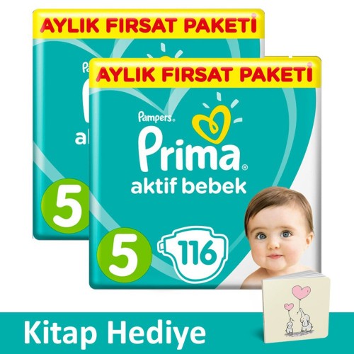 Prima Pampers Bebek Bezi Aktif Bebek Aylık 5 No 232 li ( Kitap Hediyeli )