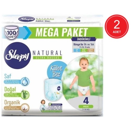Sleepy Natural Külot Bez Mega Paket Maxi 4 No 100 lü x 2 Adet
