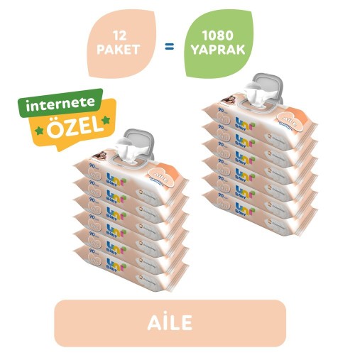 Uni Baby Aile Islak Mendil 90 lı x 12 Adet (1080 Yaprak)