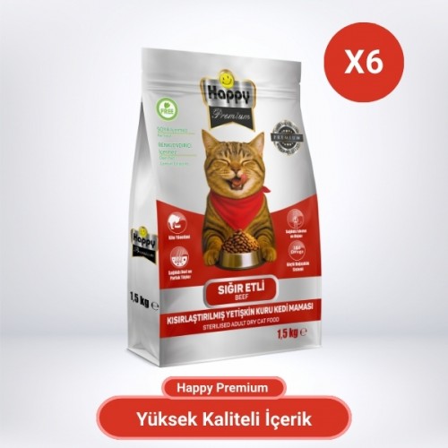 Happy Kısırlaştırılmış Sığır Etli Kuru Kedi Maması 9 Kg 